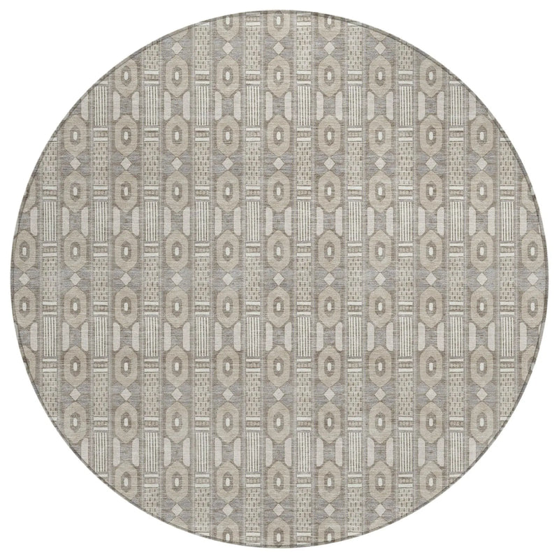 8' Beige And Brown Round Striped Washable Indoor Outdoor Area Rug Homeroots Outdoor