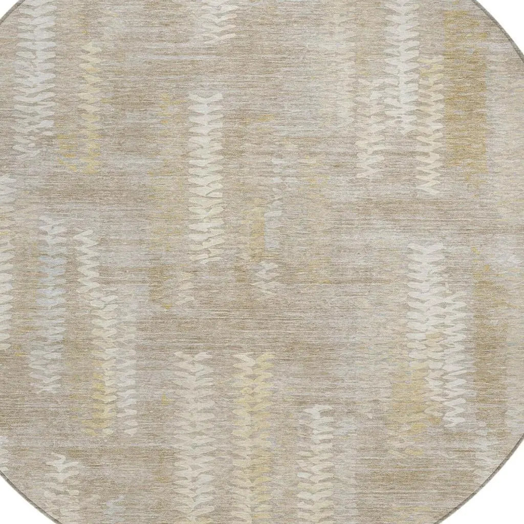 8' Beige And Brown Round Striped Washable Indoor Outdoor Area Rug Homeroots Outdoor