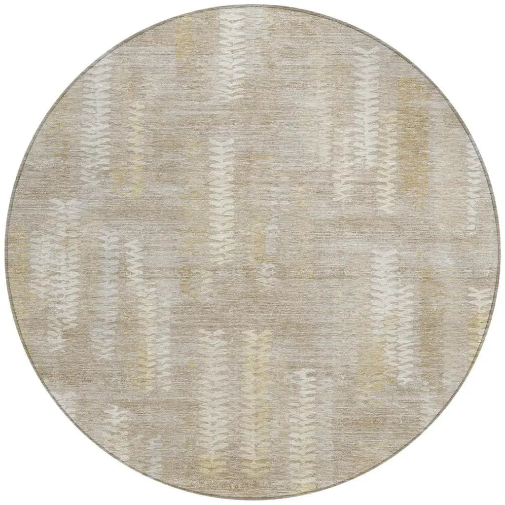 8' Beige And Brown Round Striped Washable Indoor Outdoor Area Rug Homeroots Outdoor