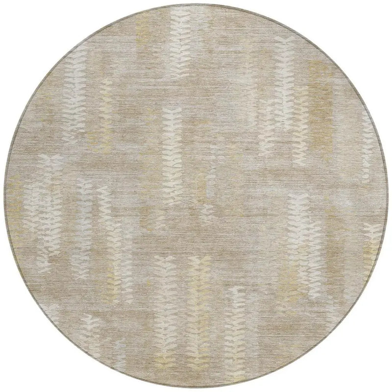 8' Beige And Brown Round Striped Washable Indoor Outdoor Area Rug Homeroots Outdoor
