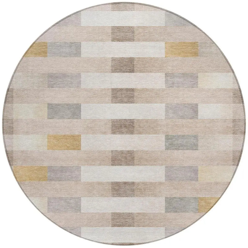 8' Beige And Brown Round Striped Washable Indoor Outdoor Area Rug Homeroots Outdoor