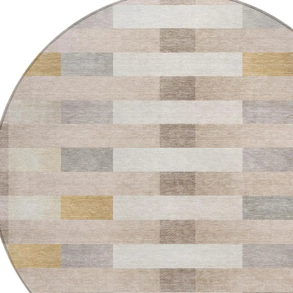8' Beige And Brown Round Striped Washable Indoor Outdoor Area Rug Homeroots Outdoor