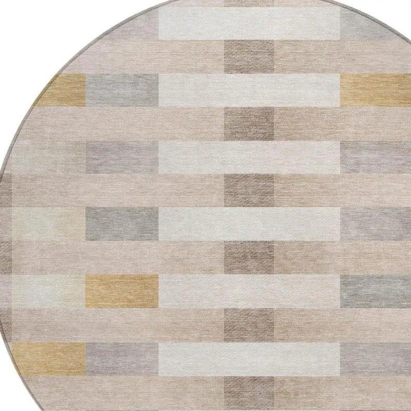 8' Beige And Brown Round Striped Washable Indoor Outdoor Area Rug Homeroots Outdoor