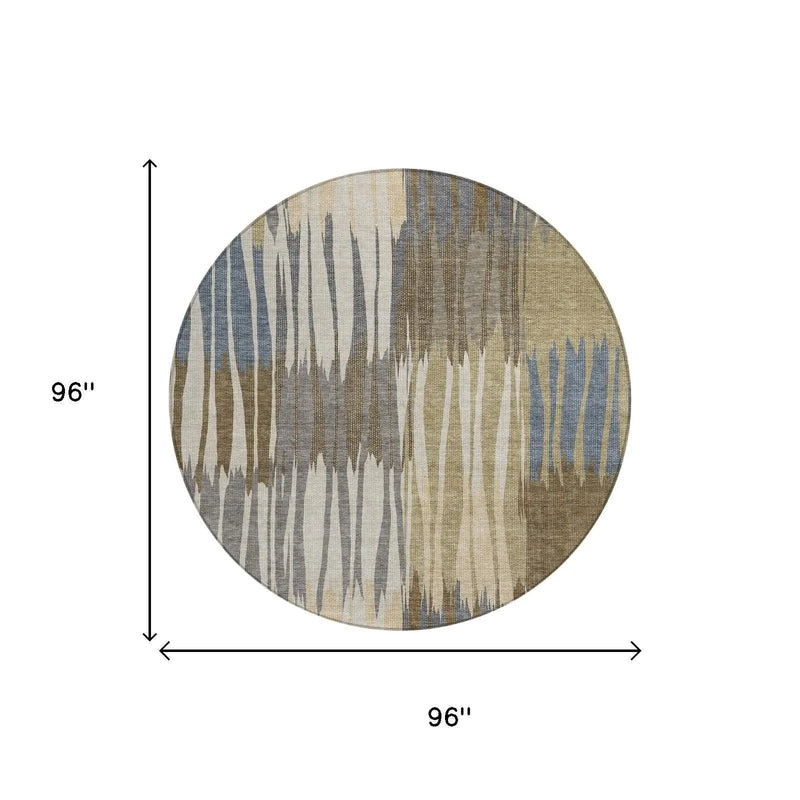 8' Beige And Brown Round Striped Washable Indoor Outdoor Area Rug Homeroots Outdoor
