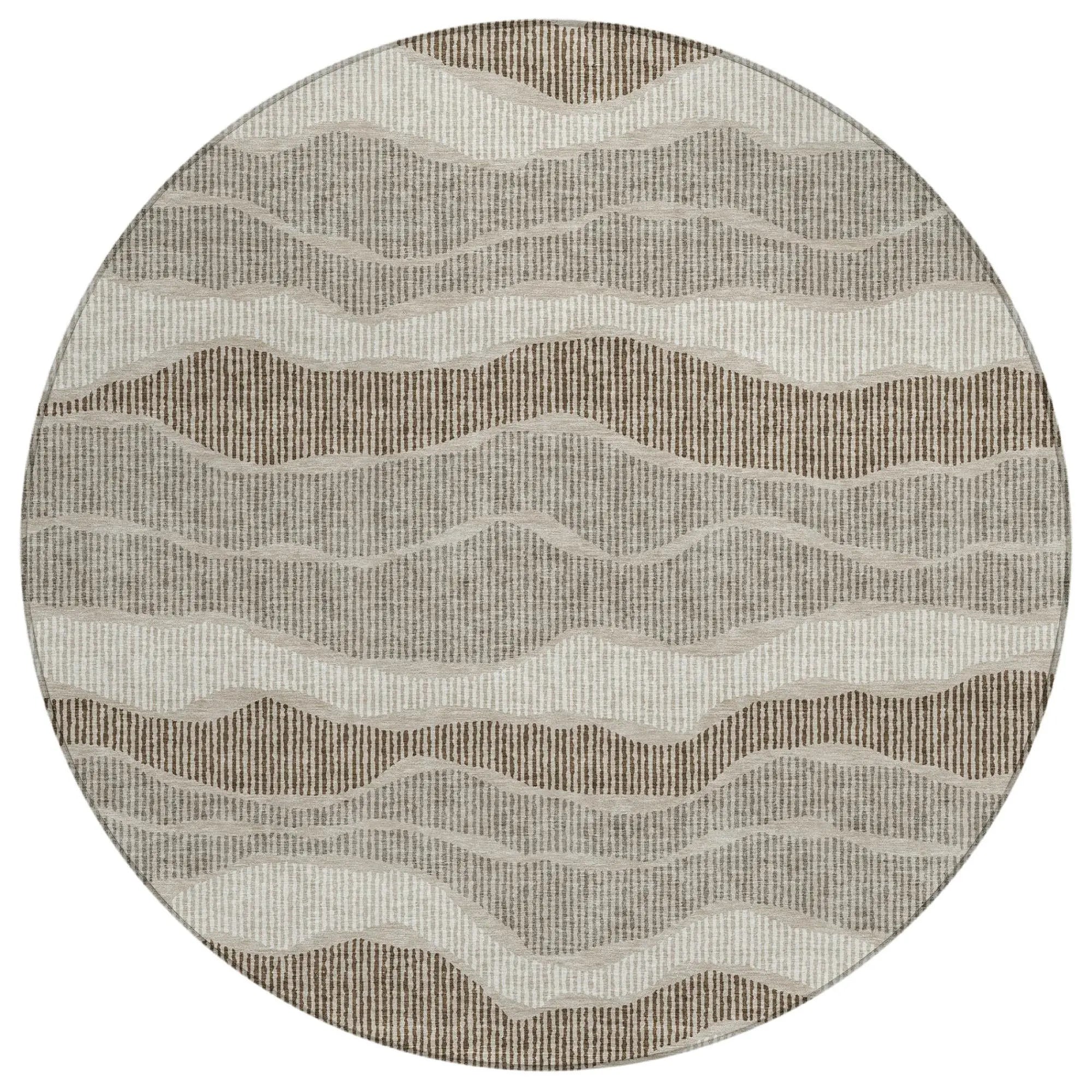8' Beige And Brown Round Striped Washable Indoor Outdoor Area Rug Homeroots Outdoor