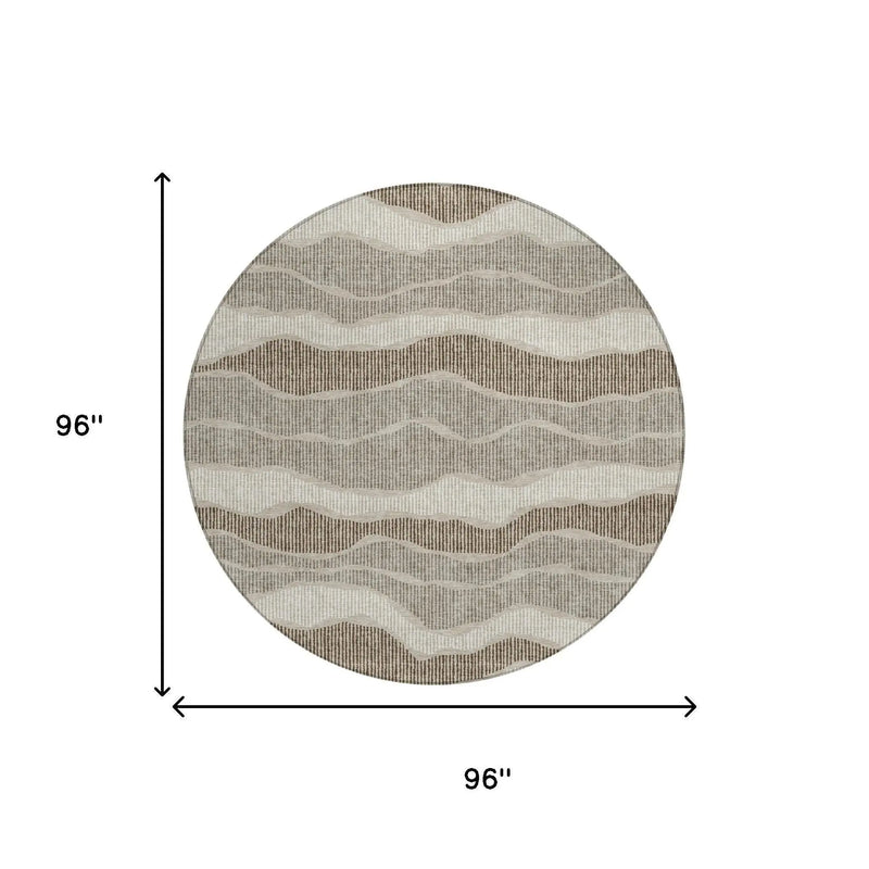 8' Beige And Brown Round Striped Washable Indoor Outdoor Area Rug Homeroots Outdoor