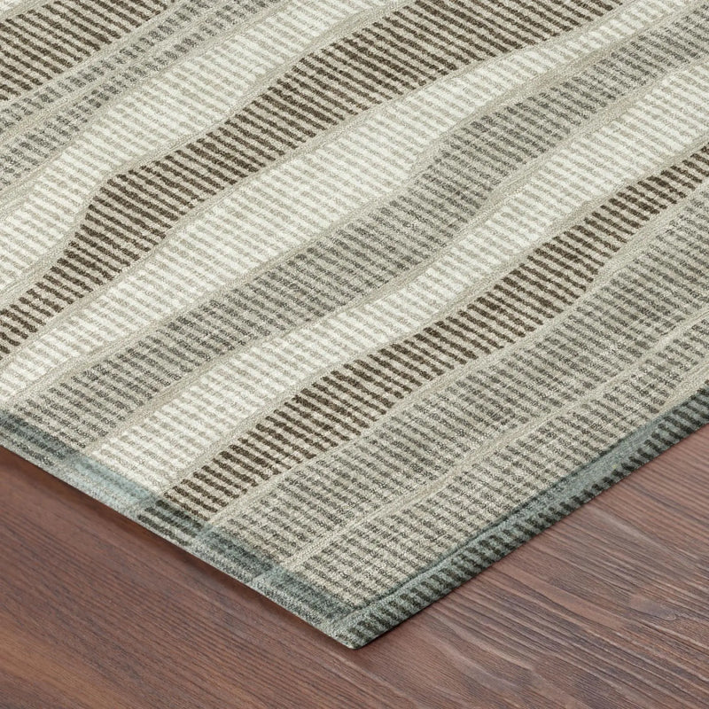 8' Beige And Brown Round Striped Washable Indoor Outdoor Area Rug Homeroots Outdoor