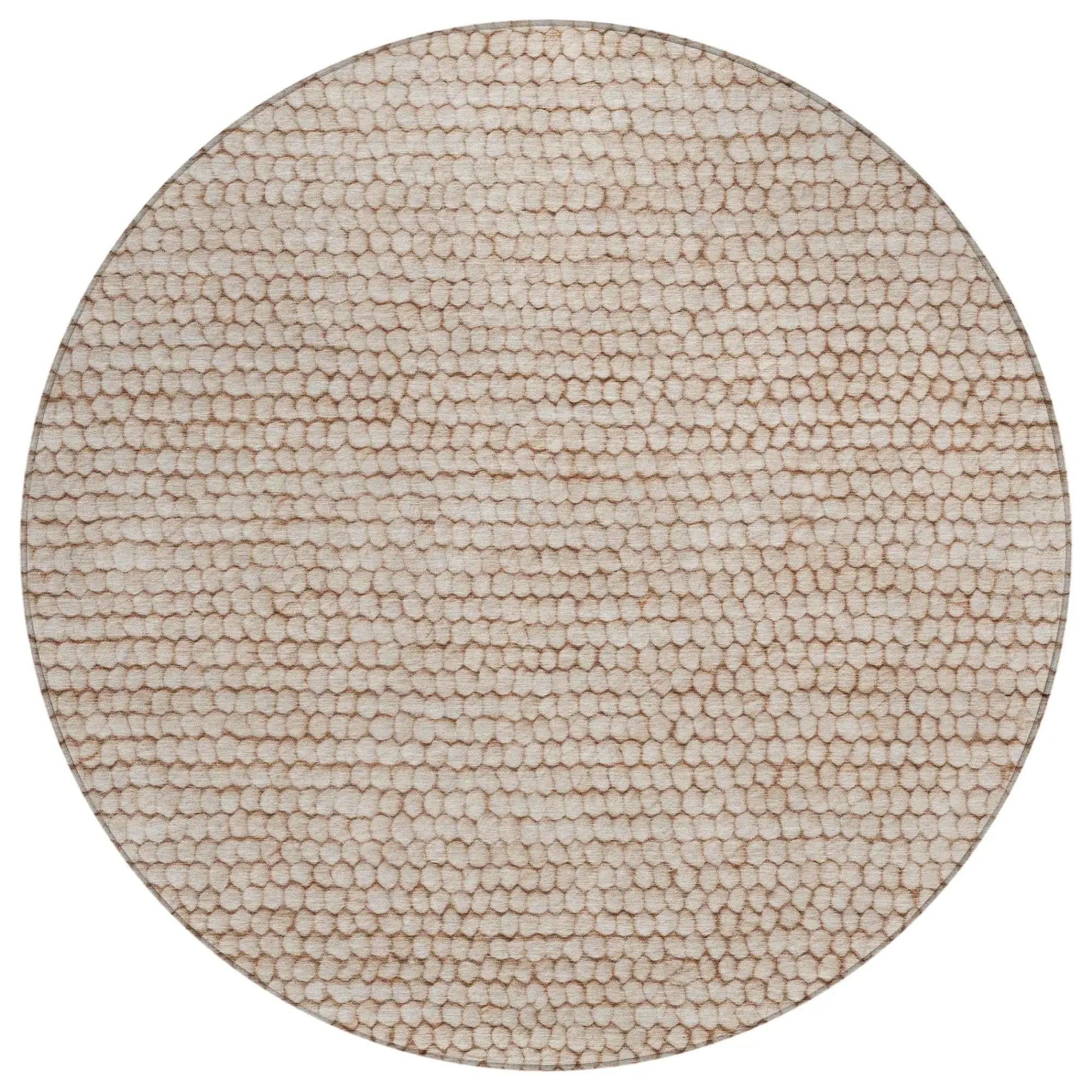 8' Beige And Brown Round Striped Washable Indoor Outdoor Area Rug Homeroots Outdoor