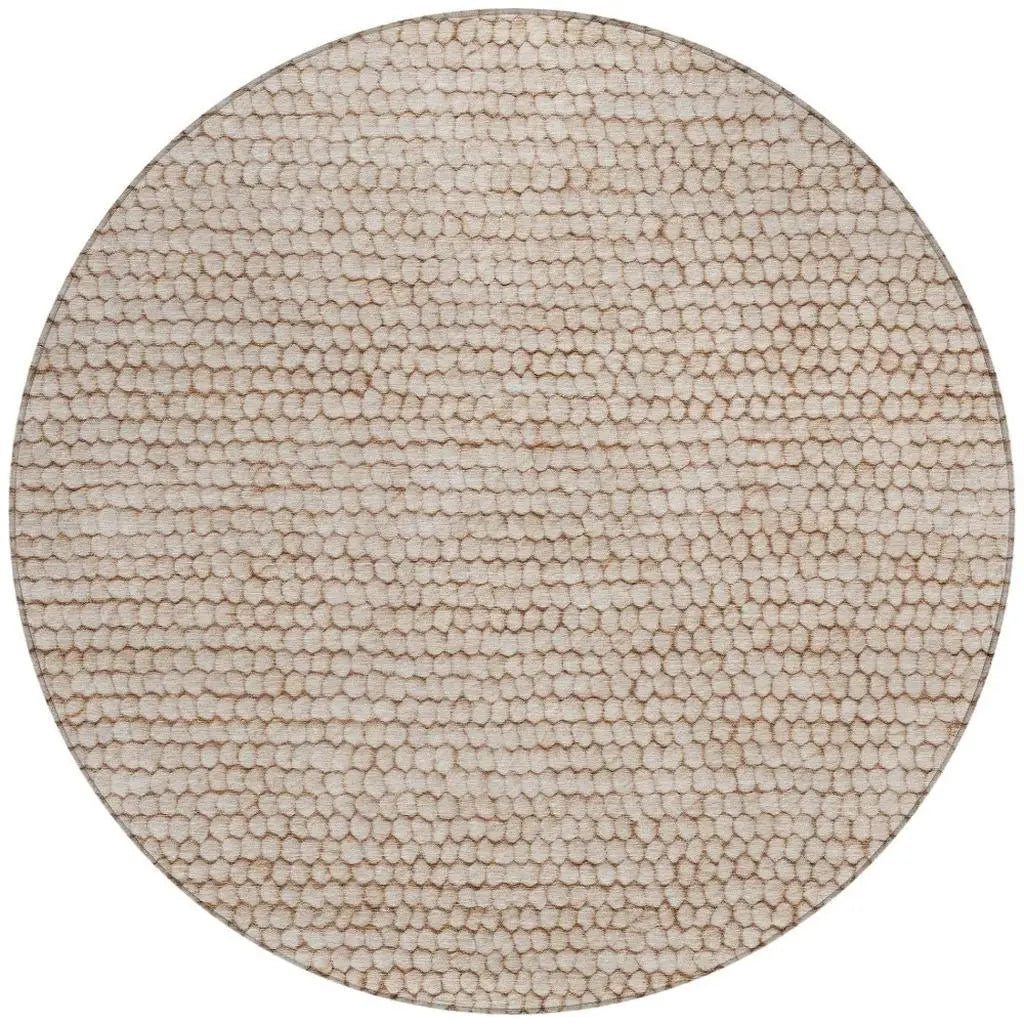 8' Beige And Brown Round Striped Washable Indoor Outdoor Area Rug Homeroots Outdoor