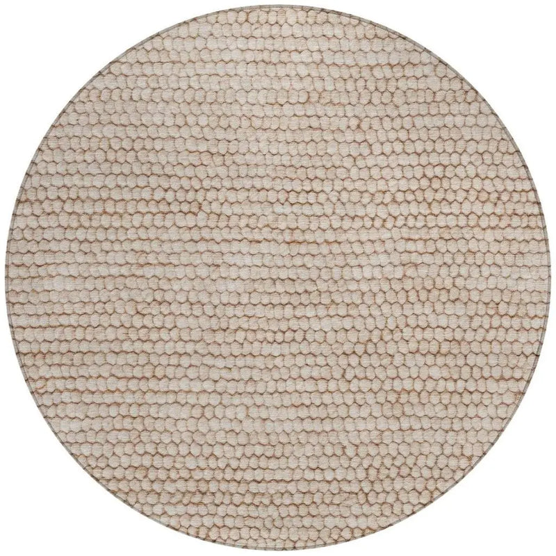 8' Beige And Brown Round Striped Washable Indoor Outdoor Area Rug Homeroots Outdoor
