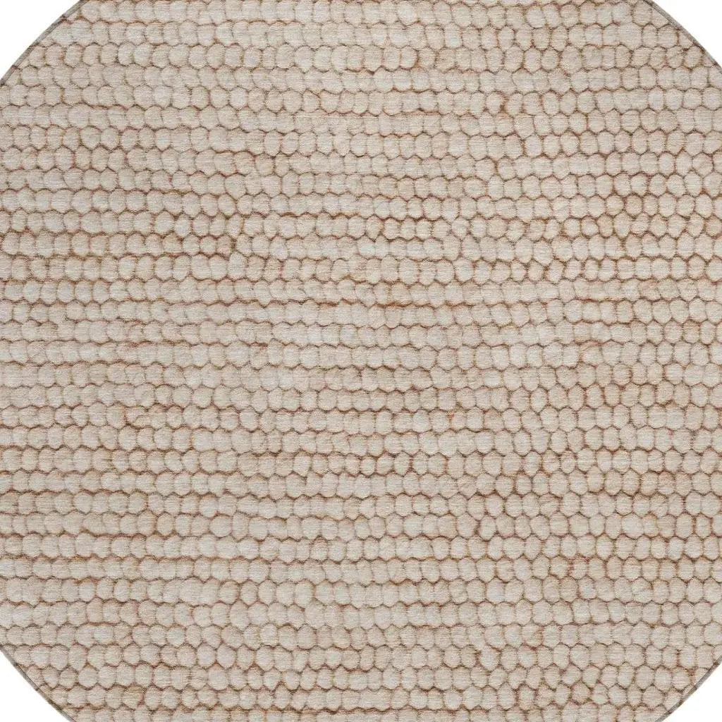 8' Beige And Brown Round Striped Washable Indoor Outdoor Area Rug Homeroots Outdoor