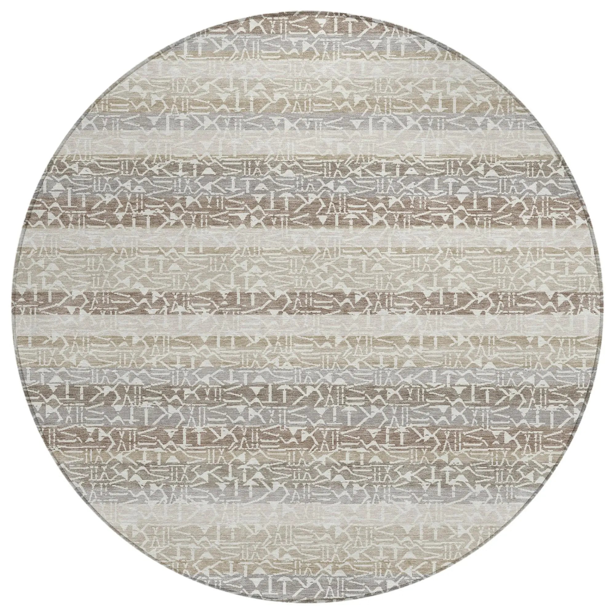 8' Beige And Brown Round Striped Washable Indoor Outdoor Area Rug Homeroots Outdoor