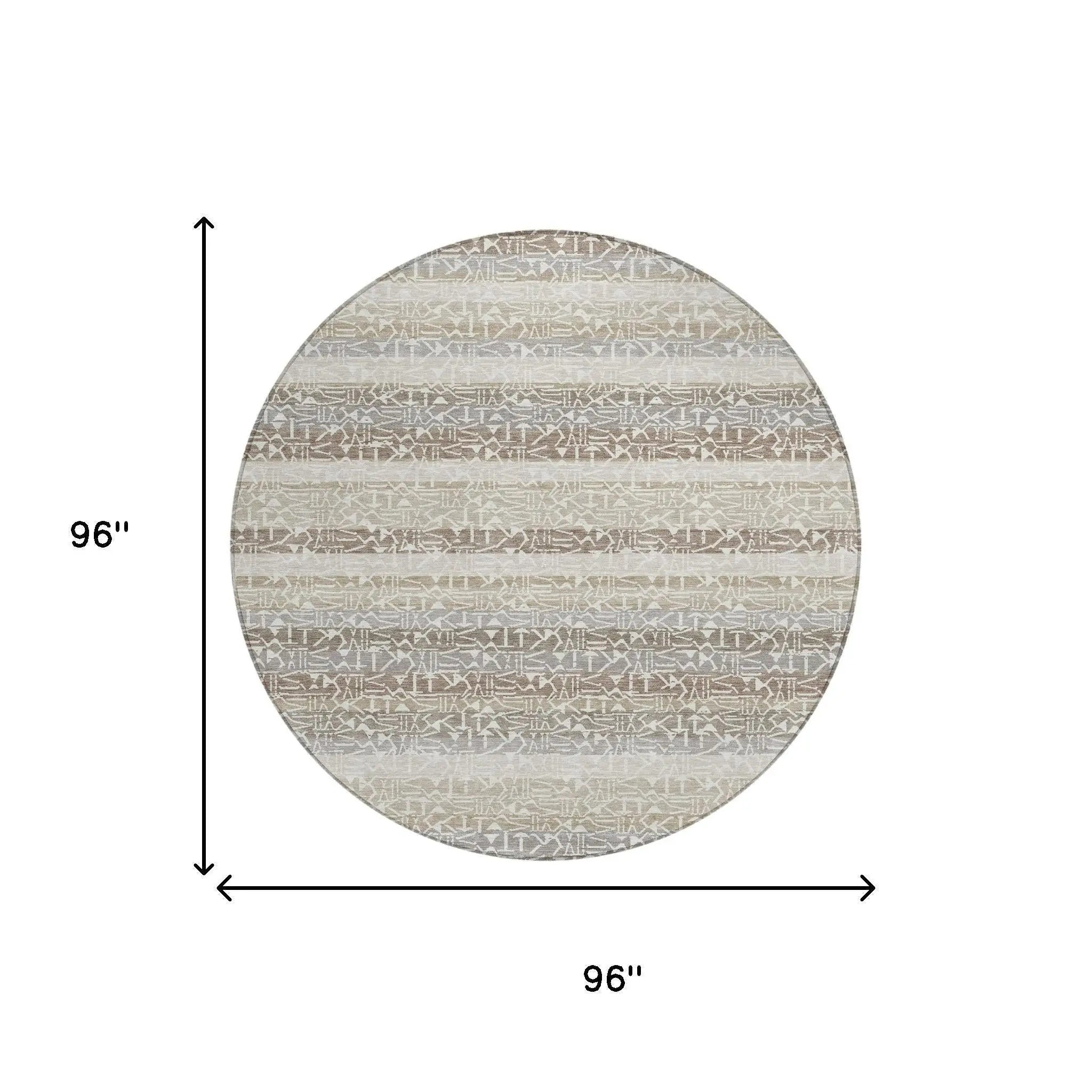 8' Beige And Brown Round Striped Washable Indoor Outdoor Area Rug Homeroots Outdoor