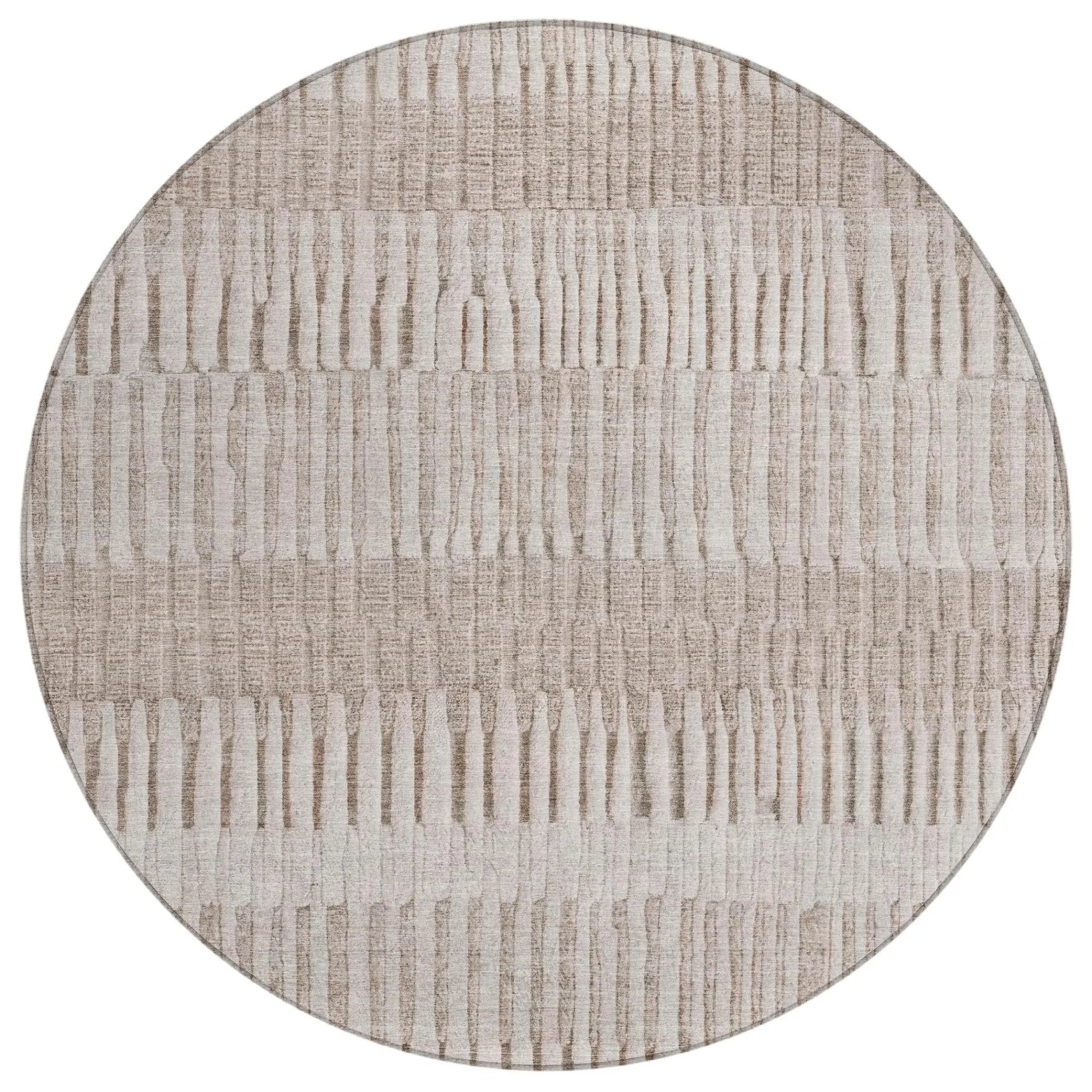 8' Beige And Brown Round Striped Washable Indoor Outdoor Area Rug Homeroots Outdoor