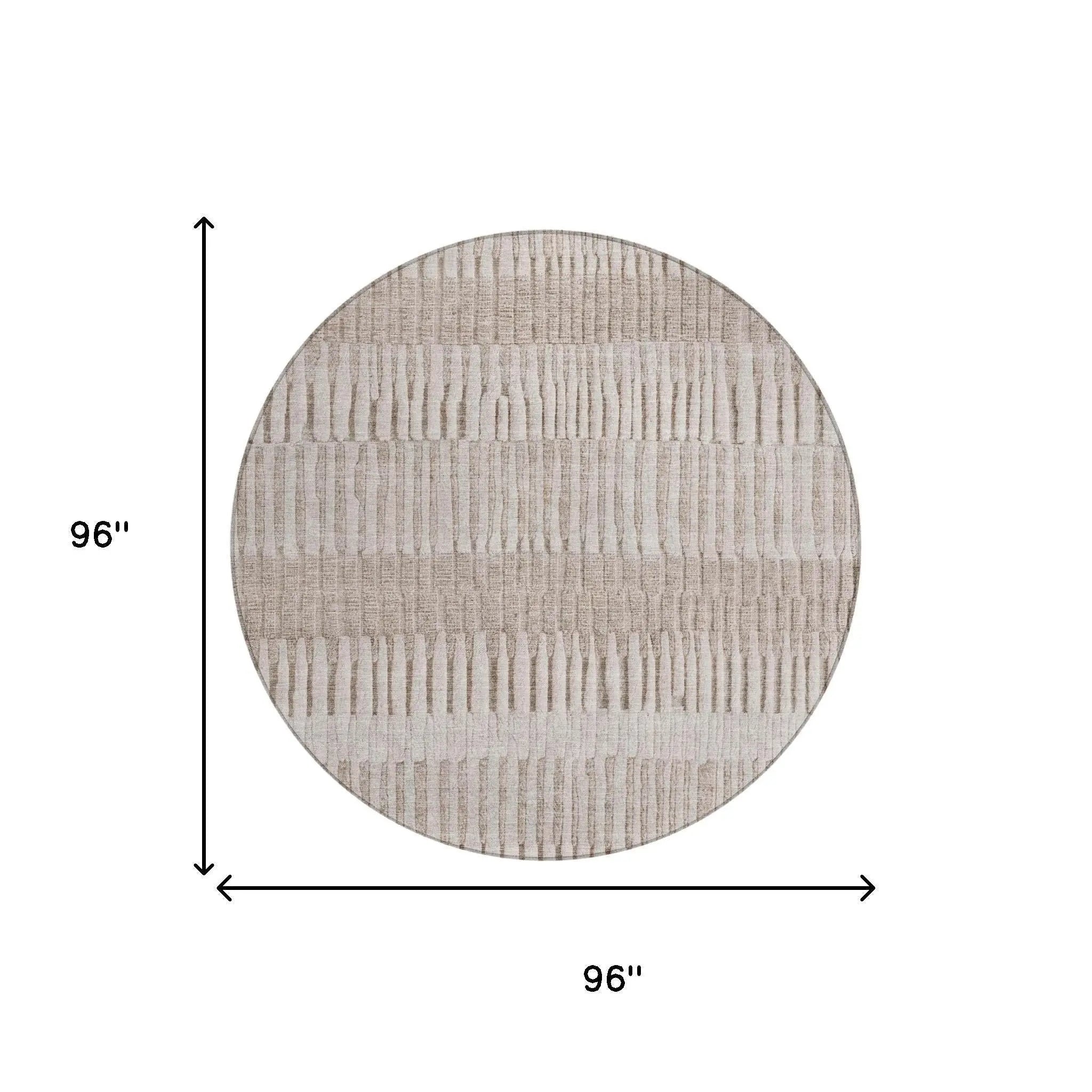 8' Beige And Brown Round Striped Washable Indoor Outdoor Area Rug Homeroots Outdoor
