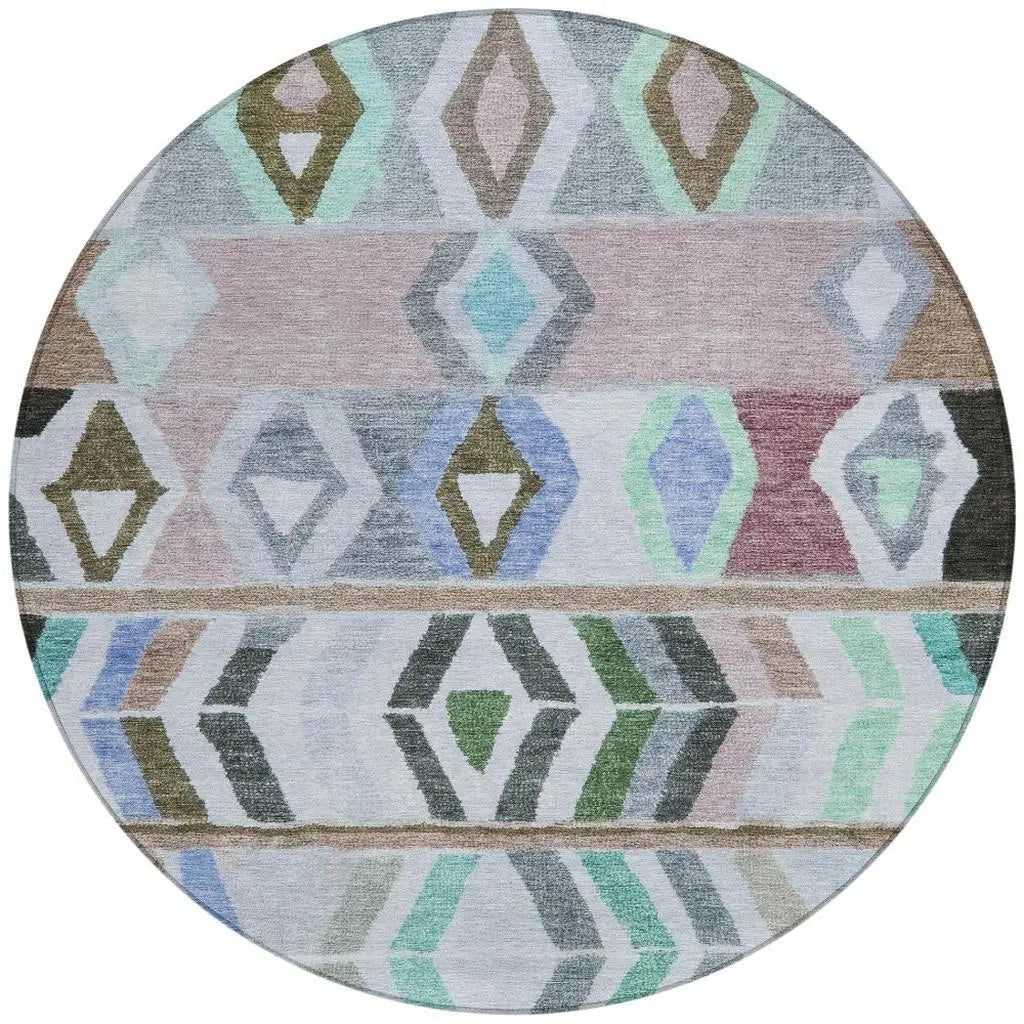 8' Beige And Brown Round Tribal Washable Indoor Outdoor Area Rug Homeroots Outdoor