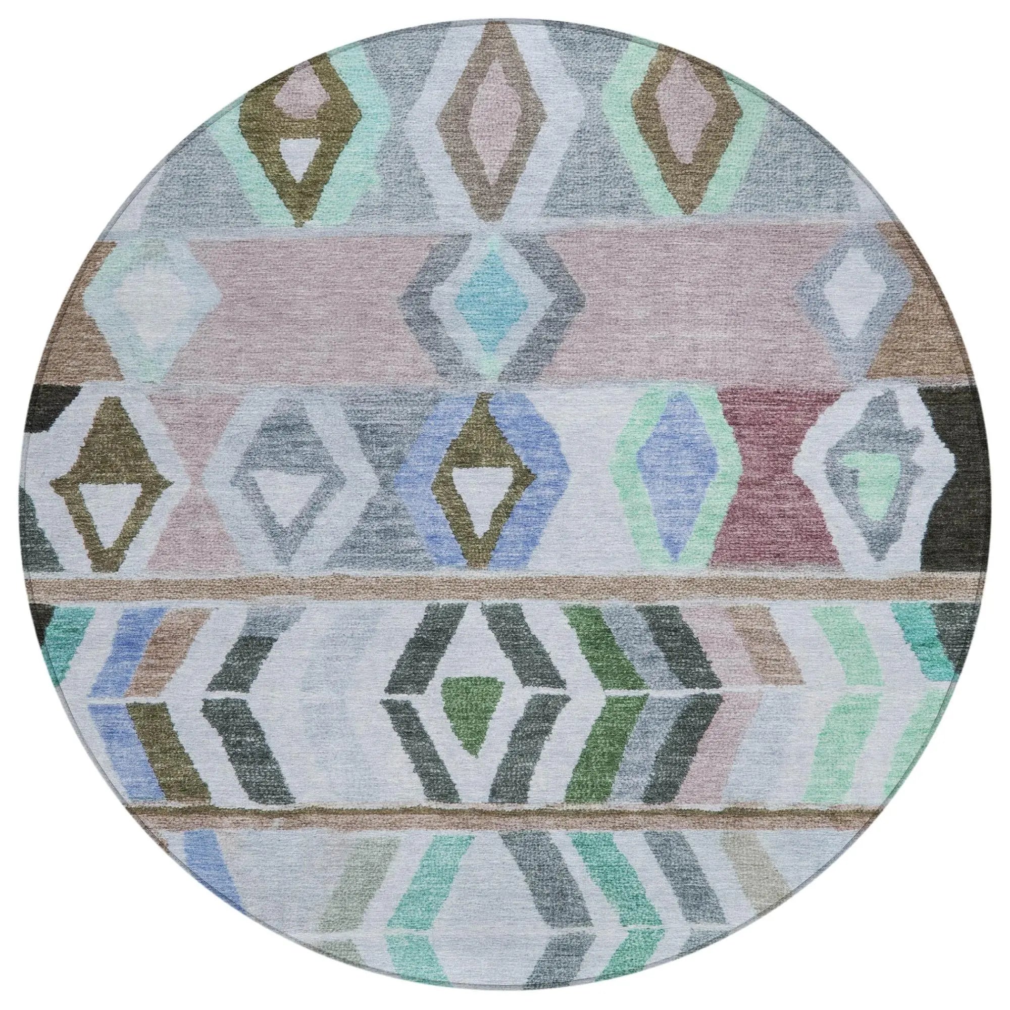 8' Beige And Brown Round Tribal Washable Indoor Outdoor Area Rug Homeroots Outdoor
