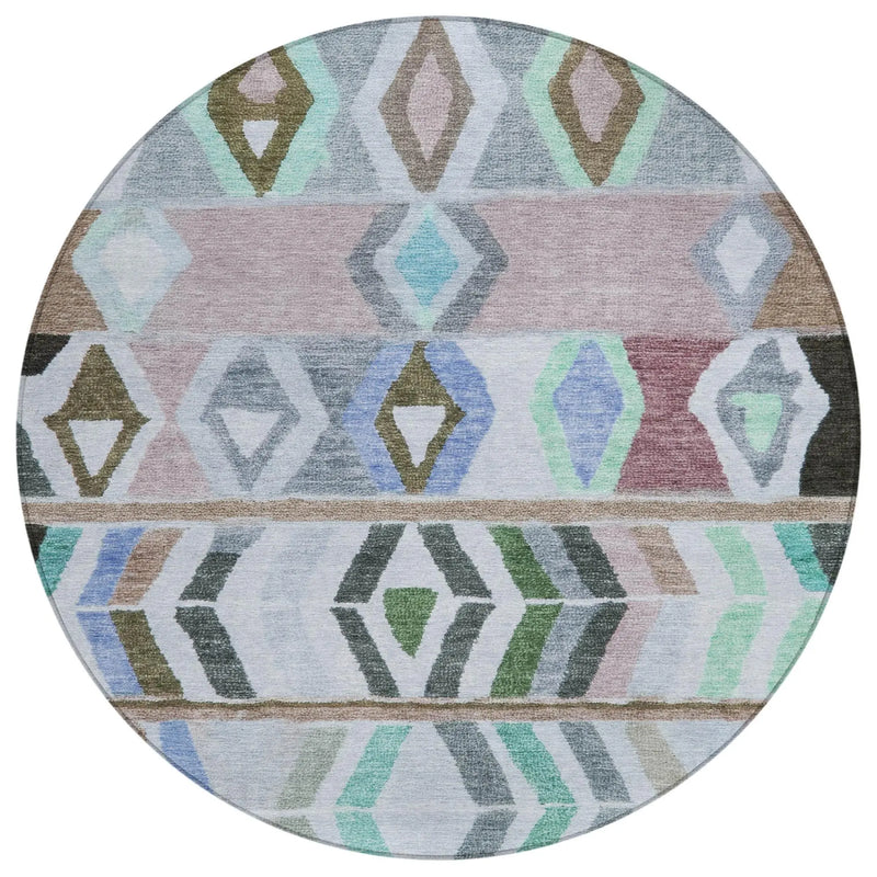 8' Beige And Brown Round Tribal Washable Indoor Outdoor Area Rug Homeroots Outdoor