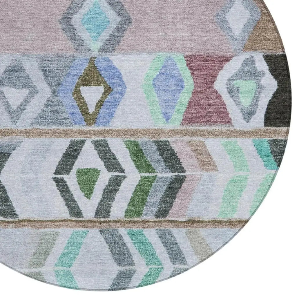8' Beige And Brown Round Tribal Washable Indoor Outdoor Area Rug Homeroots Outdoor