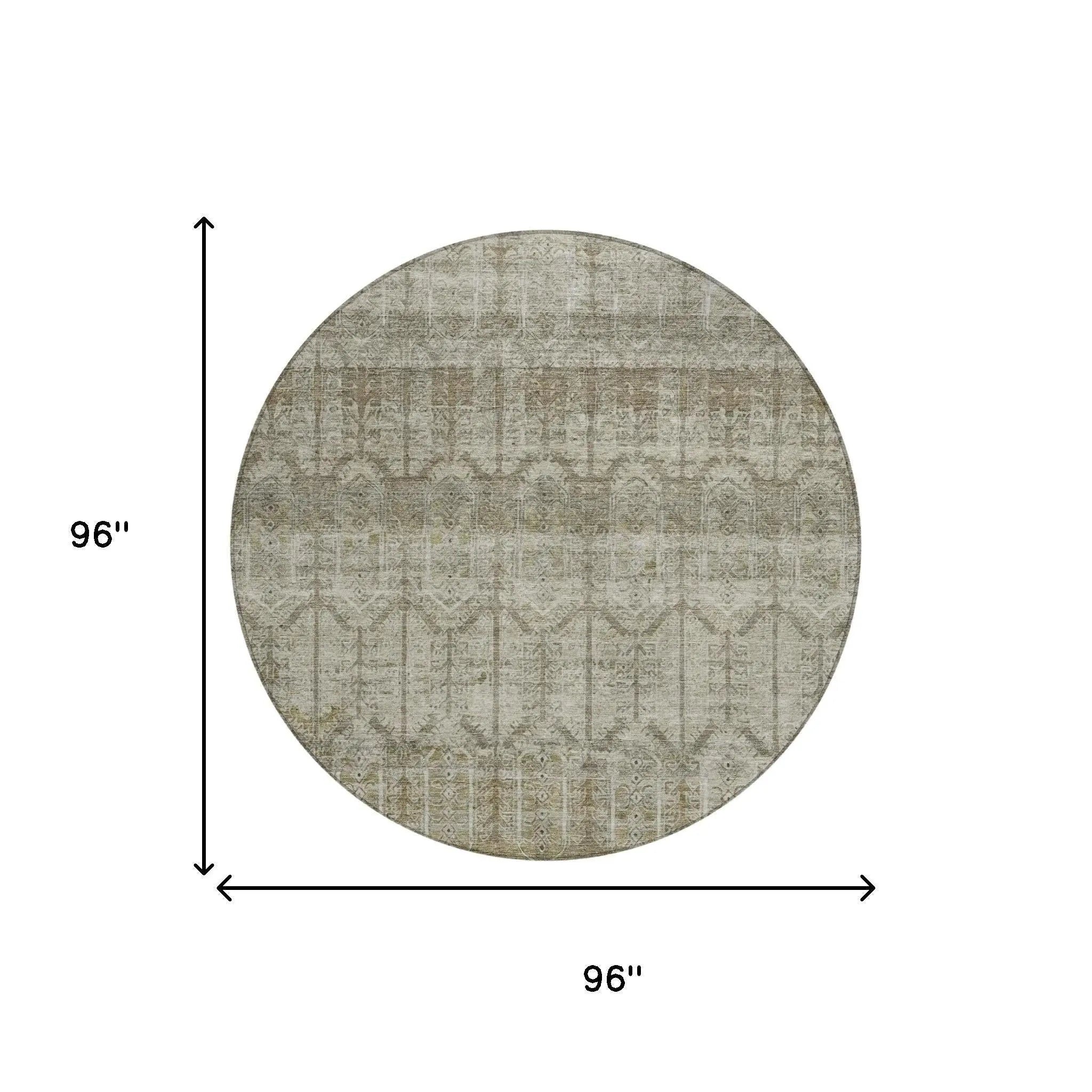 8' Beige And Brown Round Tribal Washable Indoor Outdoor Area Rug Homeroots Outdoor