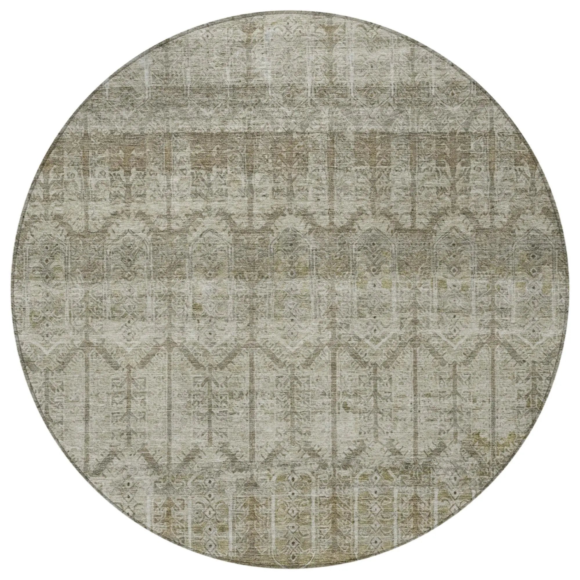 8' Beige And Brown Round Tribal Washable Indoor Outdoor Area Rug Homeroots Outdoor