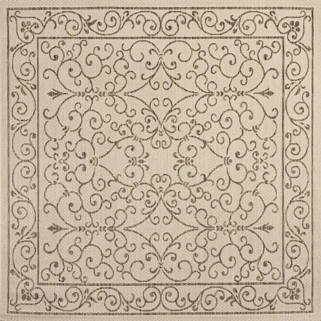 8' Beige And Brown Square Medallion Indoor Outdoor Area Rug Homeroots Outdoor