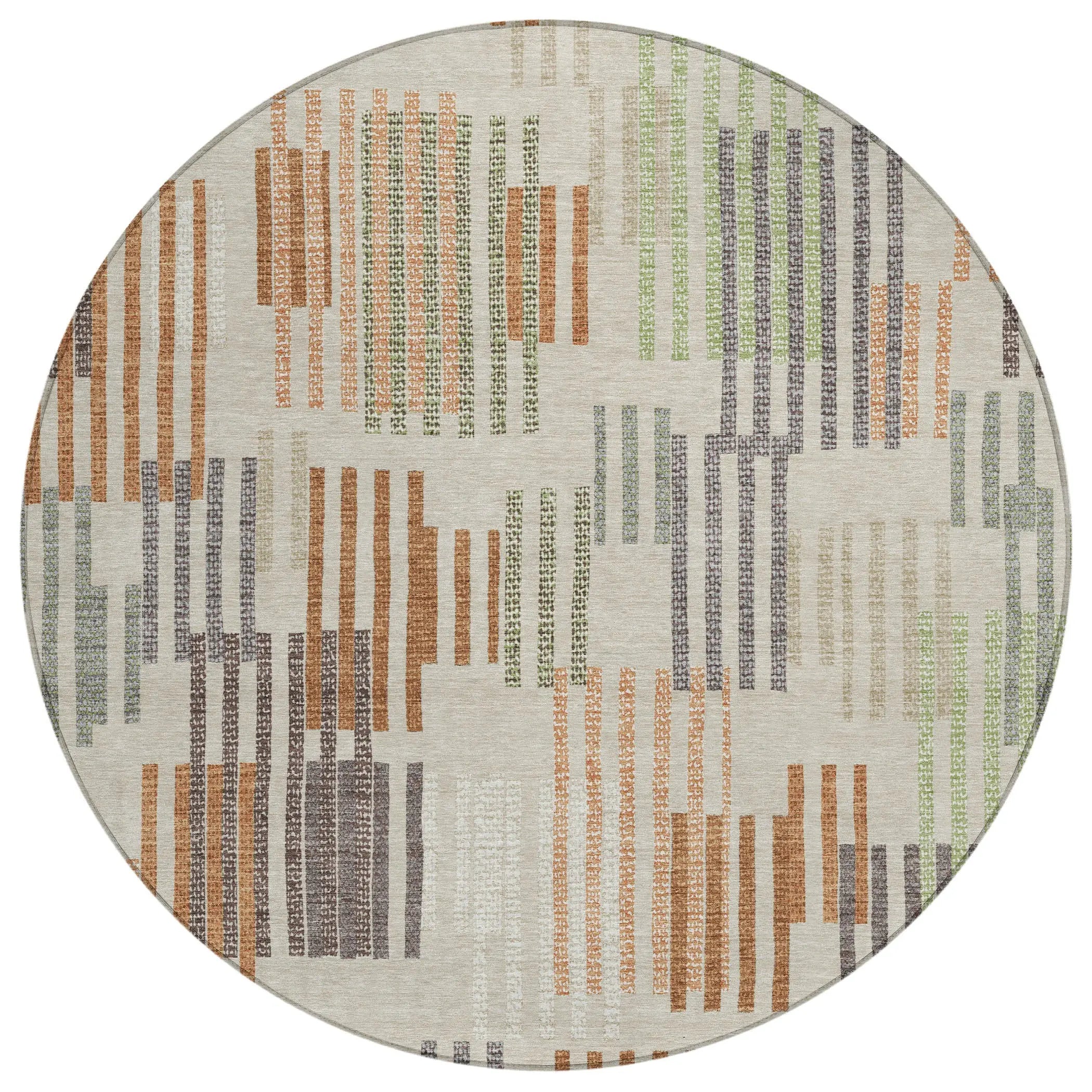 8' Beige And Charcoal Round Striped Washable Indoor Outdoor Area Rug Homeroots Outdoor