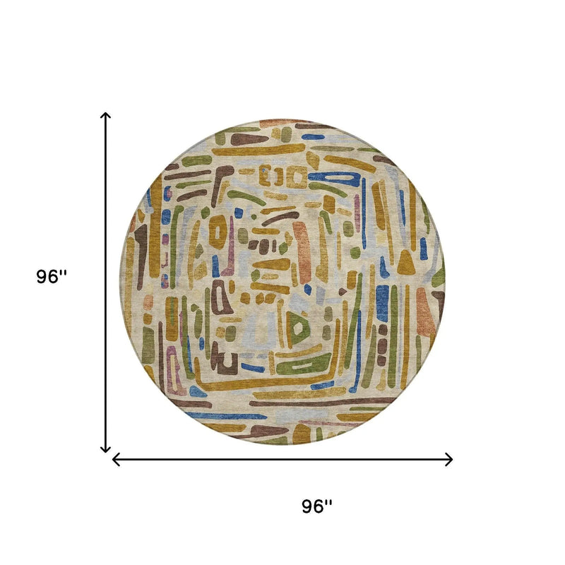 8' Beige And Copper Round Abstract Washable Indoor Outdoor Area Rug Homeroots Outdoor