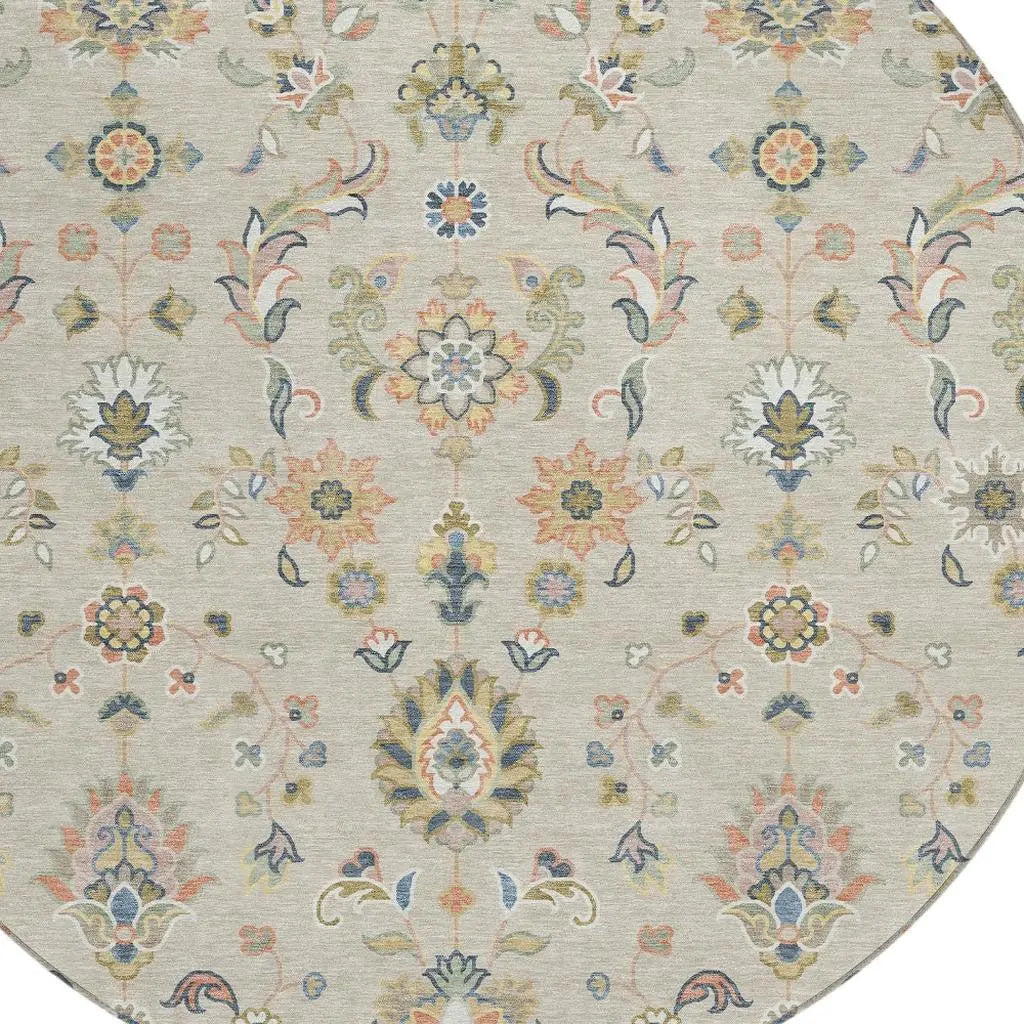 8' Beige And Copper Round Abstract Washable Indoor Outdoor Area Rug Homeroots Outdoor