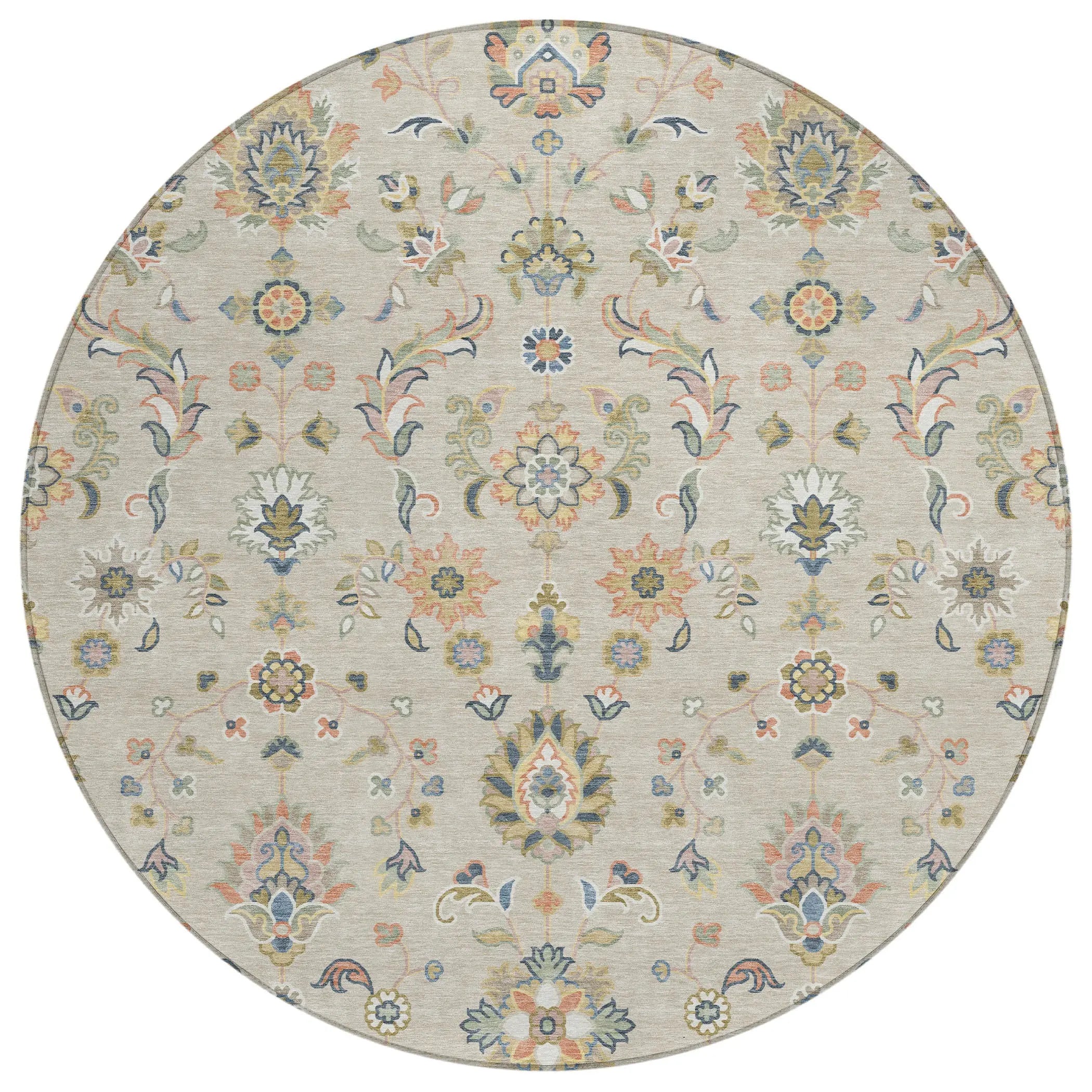 8' Beige And Copper Round Abstract Washable Indoor Outdoor Area Rug Homeroots Outdoor