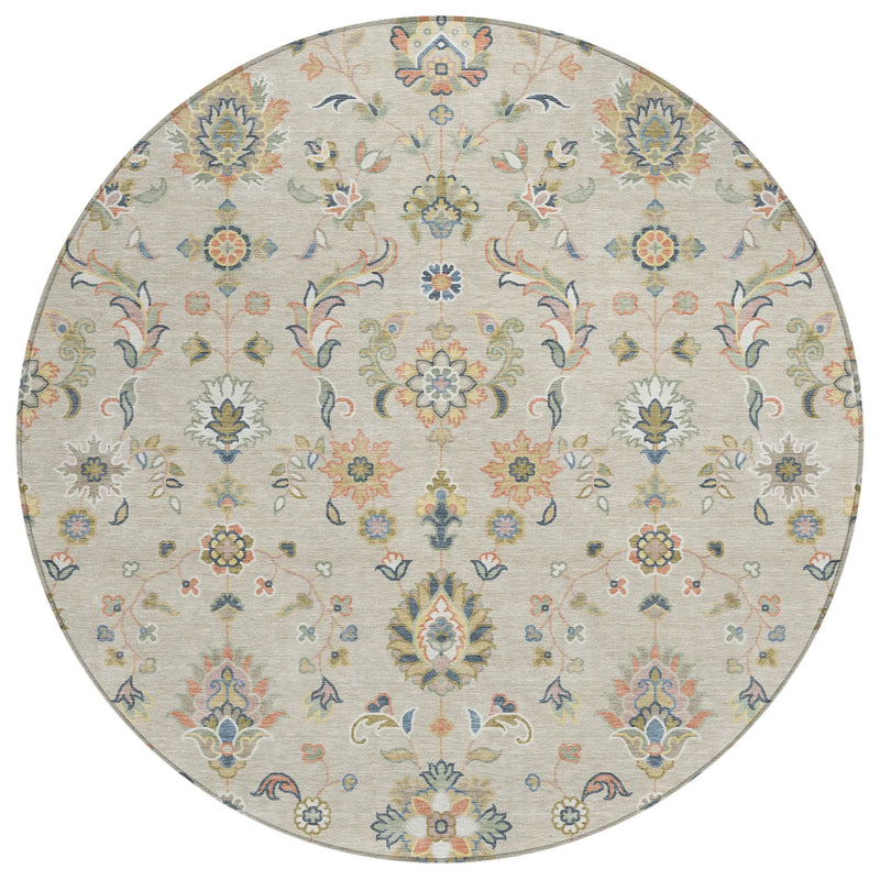 8' Beige And Copper Round Abstract Washable Indoor Outdoor Area Rug Homeroots Outdoor