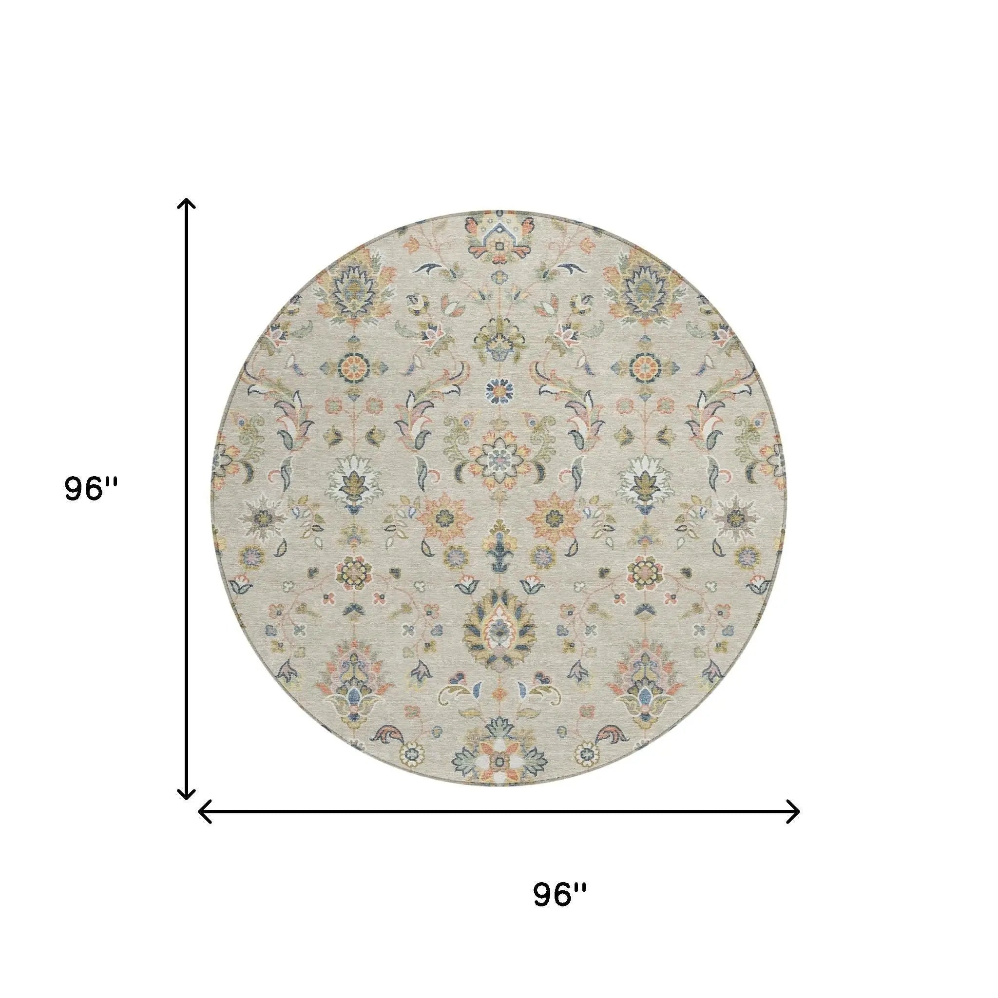 8' Beige And Copper Round Abstract Washable Indoor Outdoor Area Rug Homeroots Outdoor
