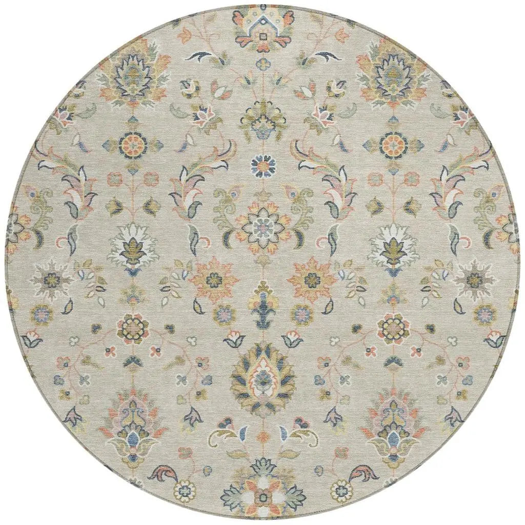 8' Beige And Copper Round Abstract Washable Indoor Outdoor Area Rug Homeroots Outdoor