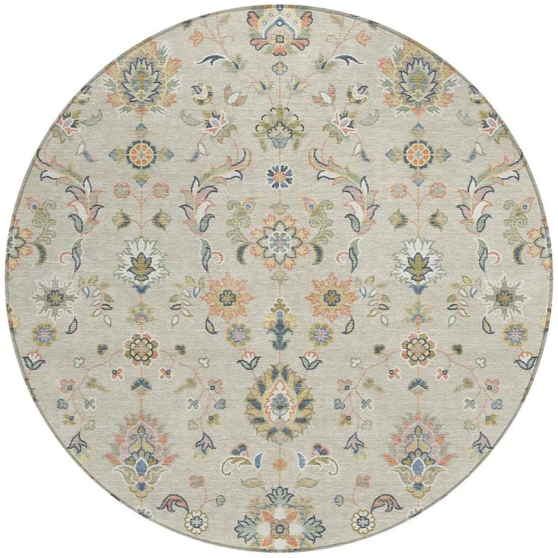8' Beige And Copper Round Abstract Washable Indoor Outdoor Area Rug Homeroots Outdoor