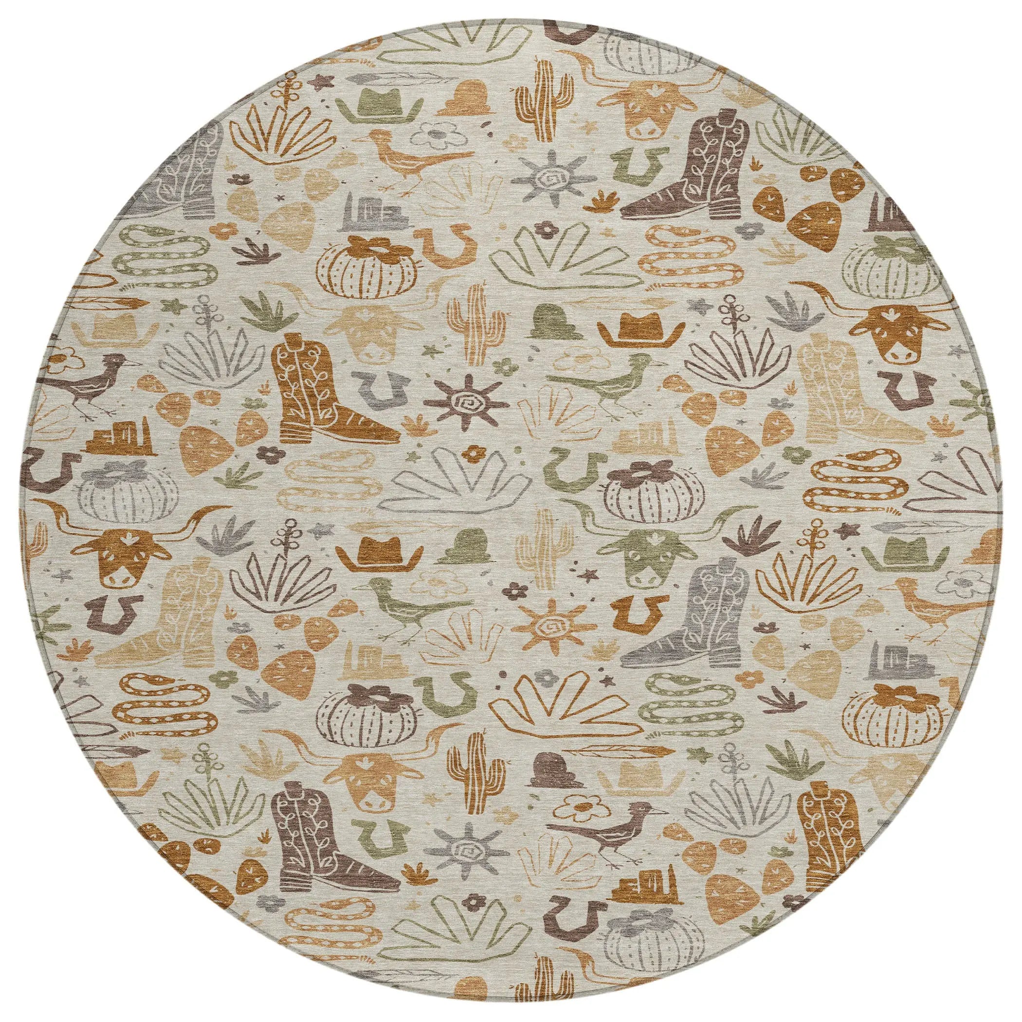 8' Beige And Copper Round Cactus Washable Indoor Outdoor Area Rug Homeroots Outdoor