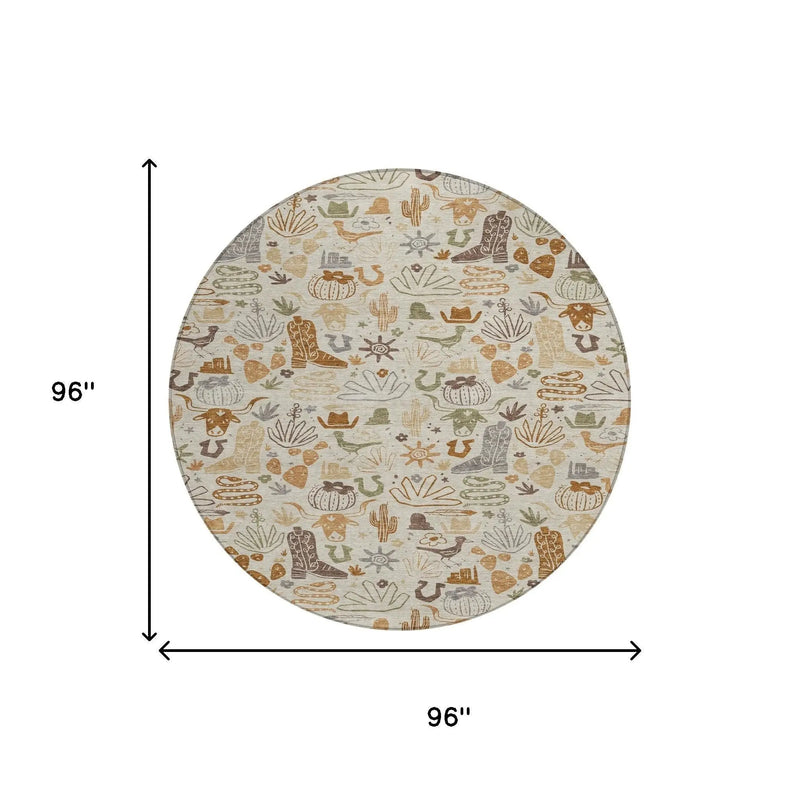 8' Beige And Copper Round Cactus Washable Indoor Outdoor Area Rug Homeroots Outdoor