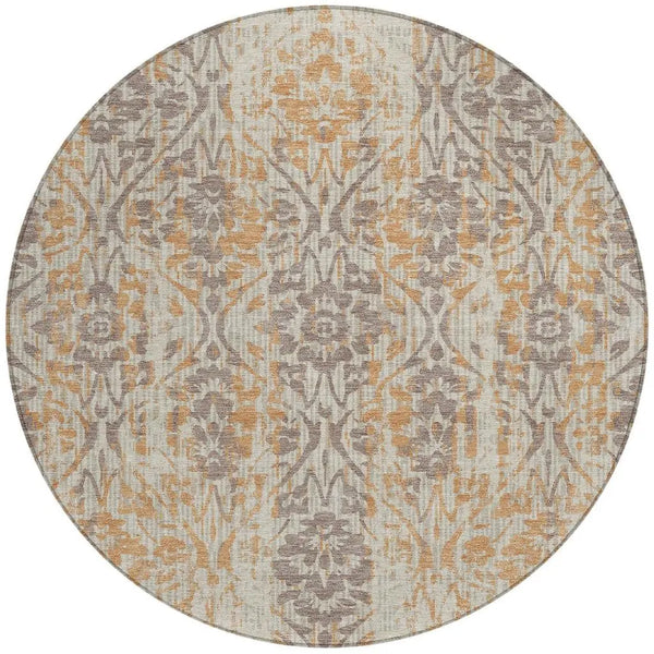 8' Beige And Copper Round Damask Washable Indoor Outdoor Area Rug Homeroots Outdoor