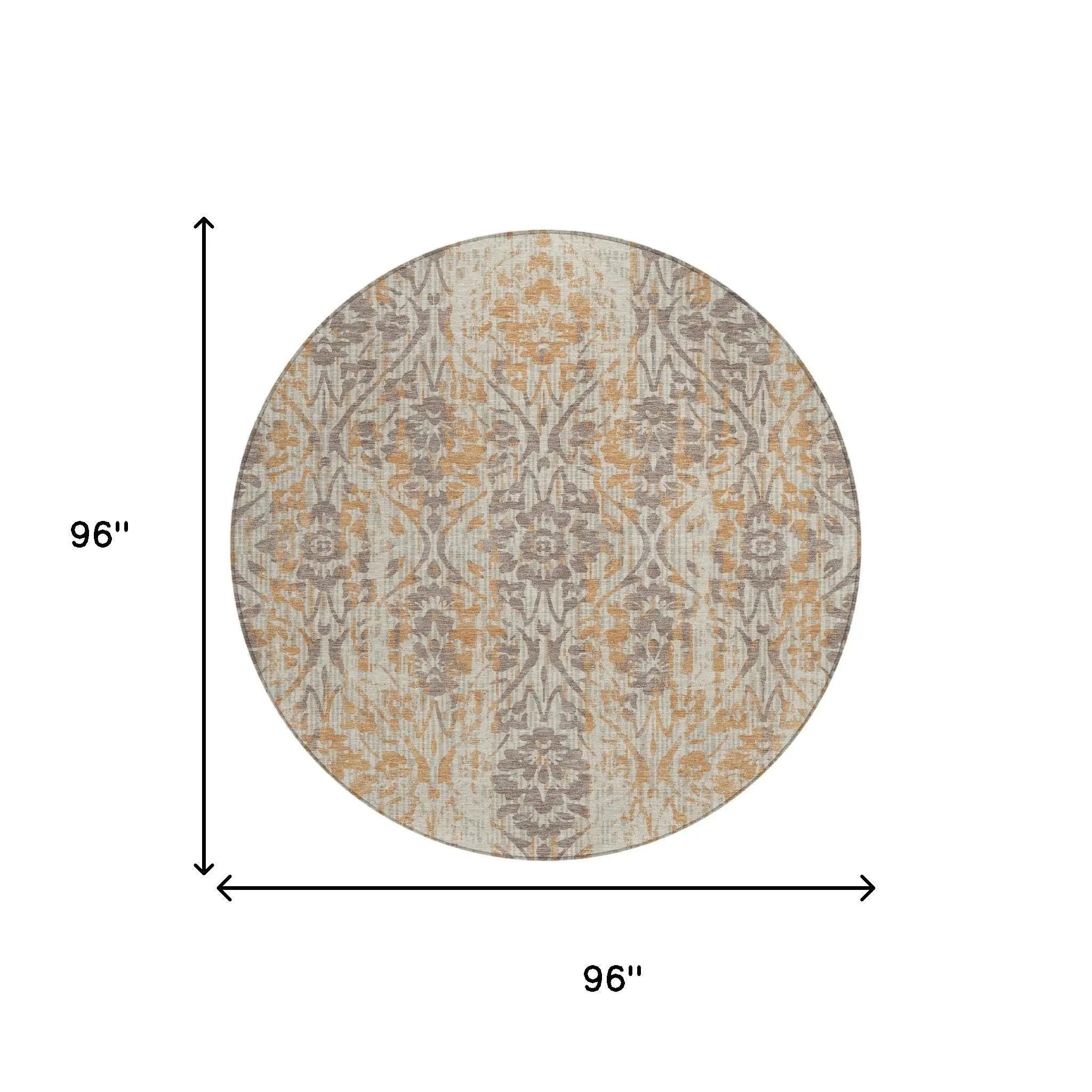 8' Beige And Copper Round Damask Washable Indoor Outdoor Area Rug Homeroots Outdoor