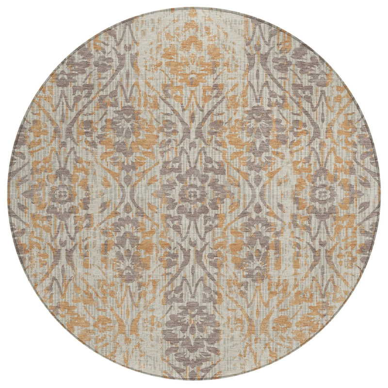 8' Beige And Copper Round Damask Washable Indoor Outdoor Area Rug Homeroots Outdoor