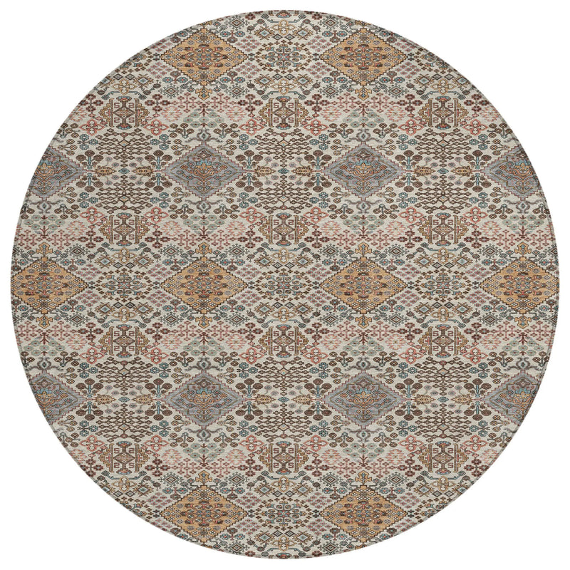 8' Beige And Copper Round Geometric Washable Indoor Outdoor Area Rug Homeroots Outdoor