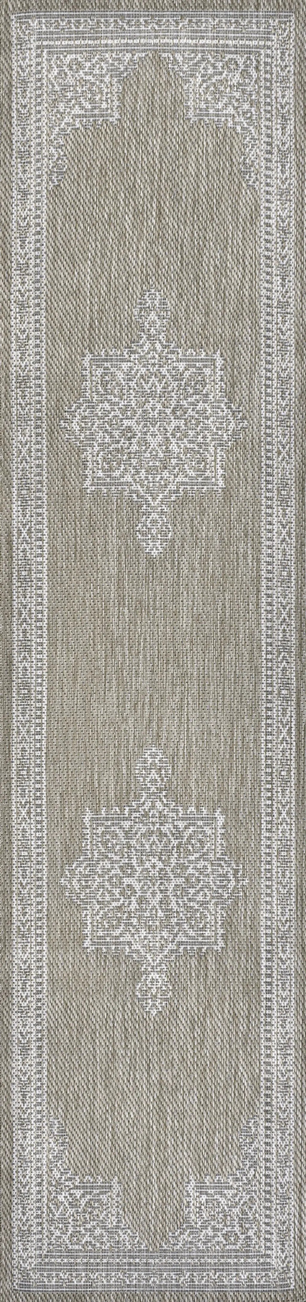 8' Beige And Cream Medallion Indoor Outdoor Runner Rug Homeroots Outdoor