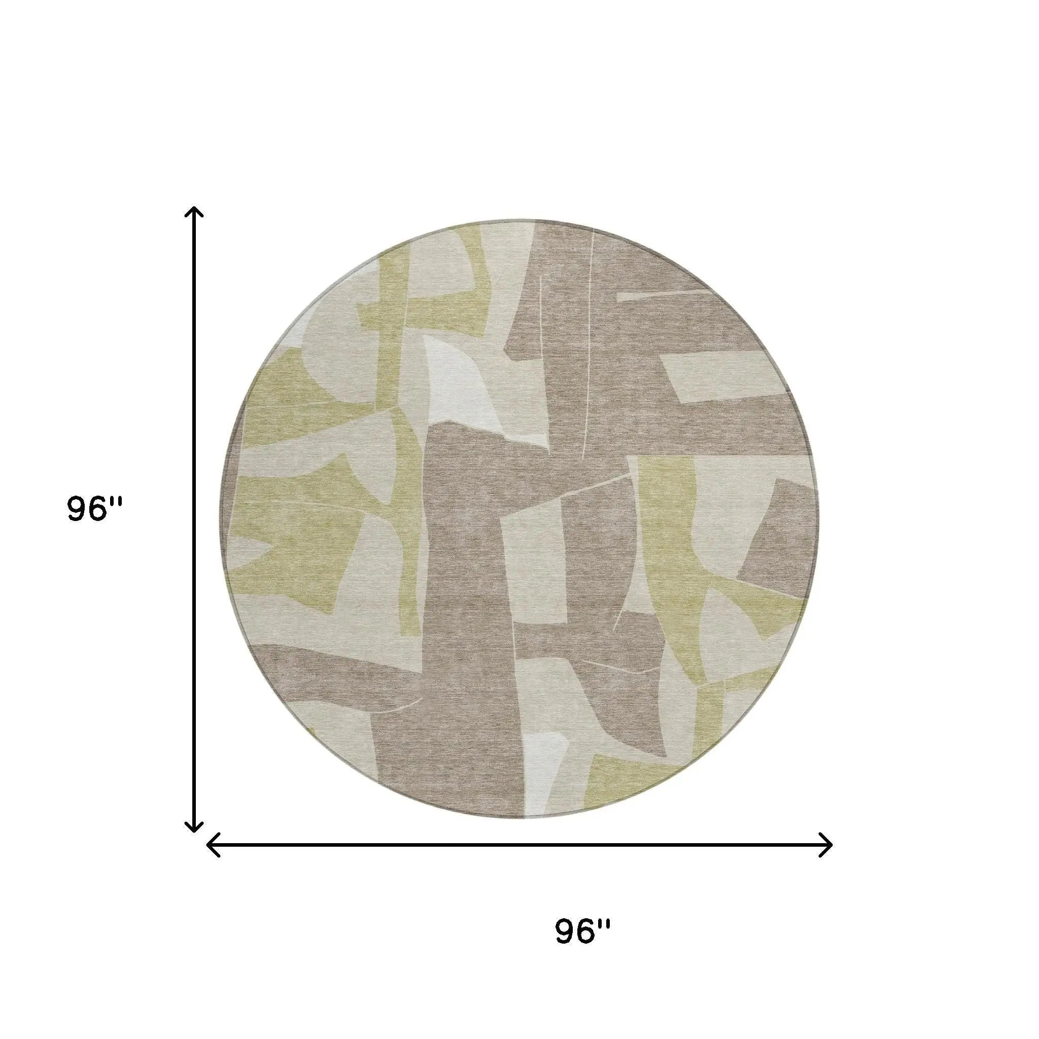 8' Beige And Fern Green Round Geometric Washable Indoor Outdoor Area Rug Homeroots Outdoor