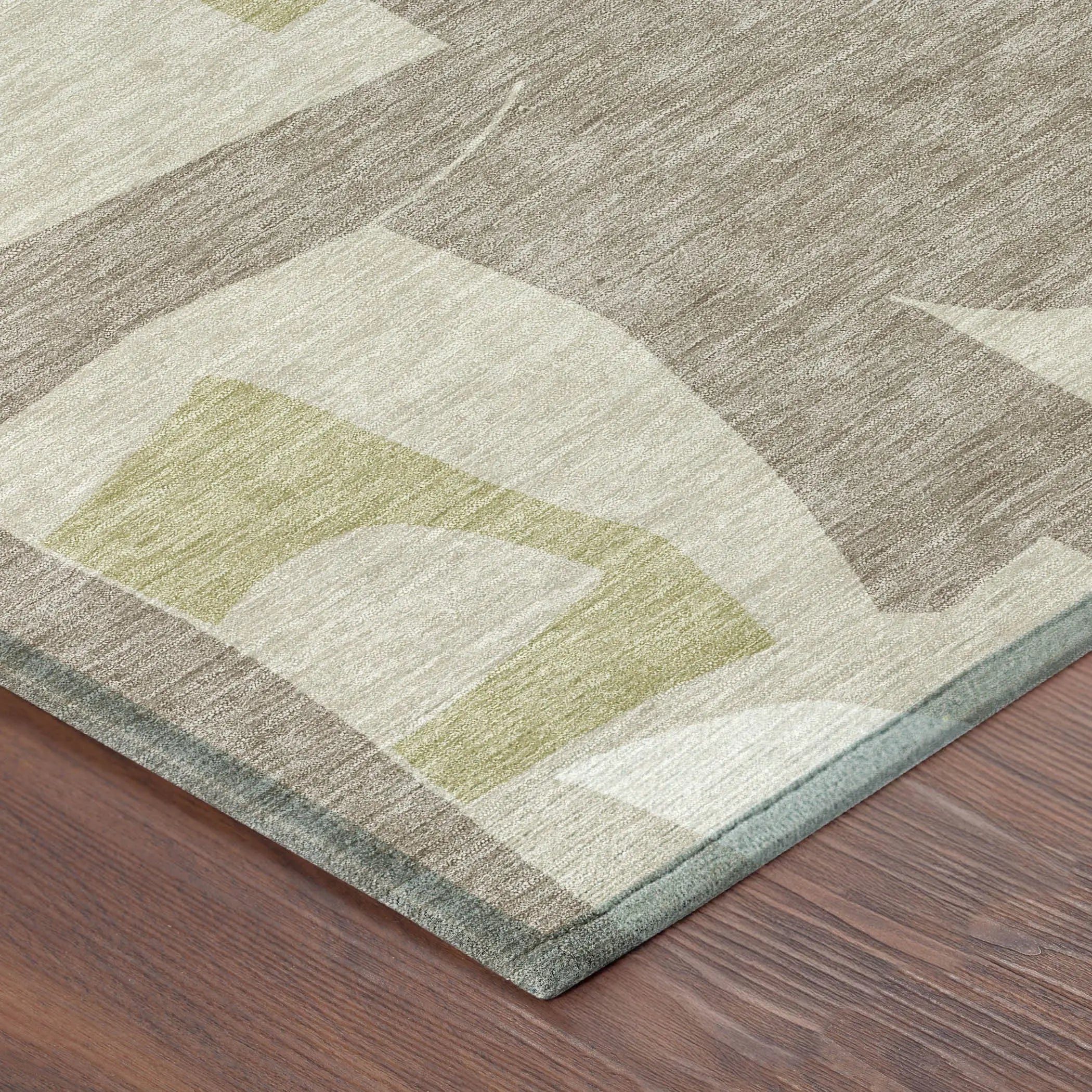 8' Beige And Fern Green Round Geometric Washable Indoor Outdoor Area Rug Homeroots Outdoor