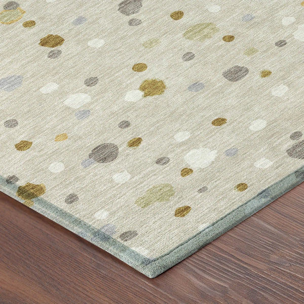 8' Beige And Gold Round Geometric Washable Indoor Outdoor Area Rug Homeroots Outdoor