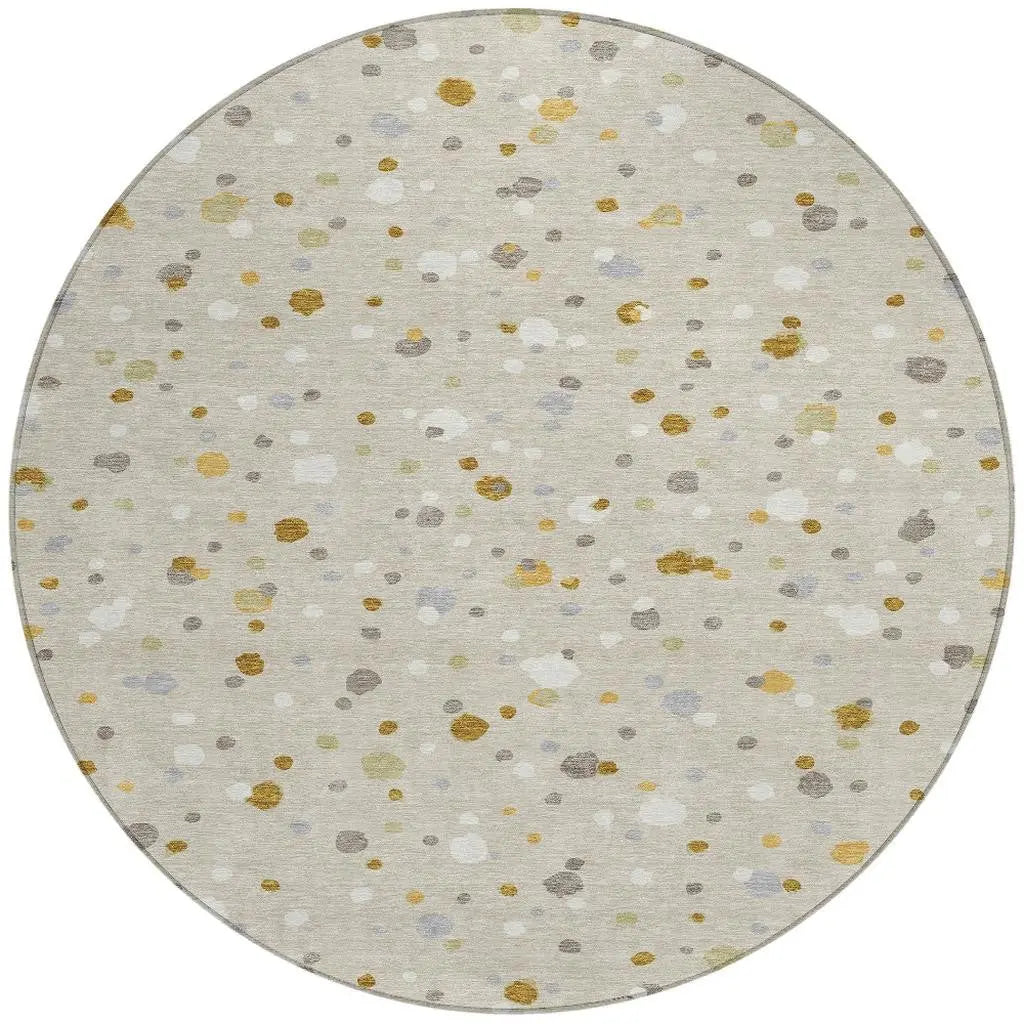 8' Beige And Gold Round Geometric Washable Indoor Outdoor Area Rug Homeroots Outdoor