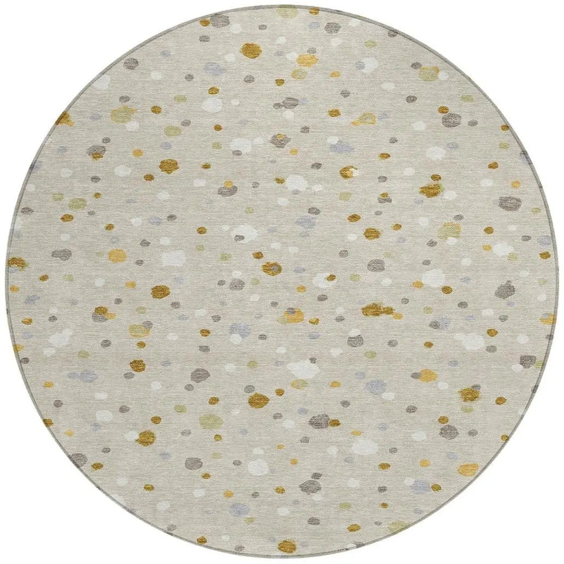 8' Beige And Gold Round Geometric Washable Indoor Outdoor Area Rug Homeroots Outdoor