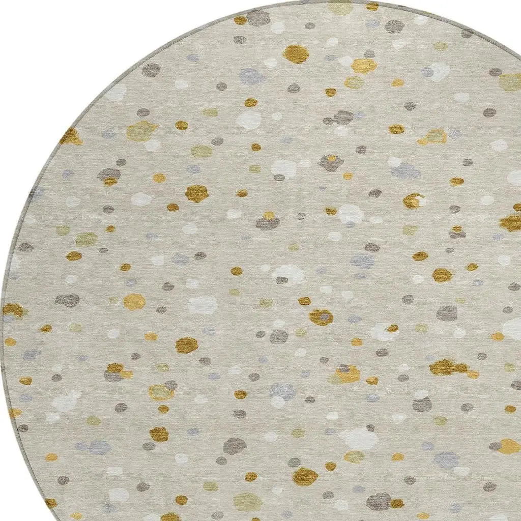 8' Beige And Gold Round Geometric Washable Indoor Outdoor Area Rug Homeroots Outdoor