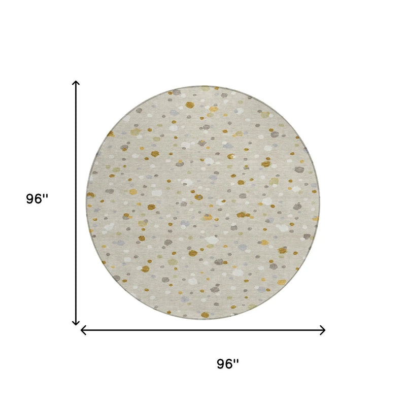 8' Beige And Gold Round Geometric Washable Indoor Outdoor Area Rug Homeroots Outdoor