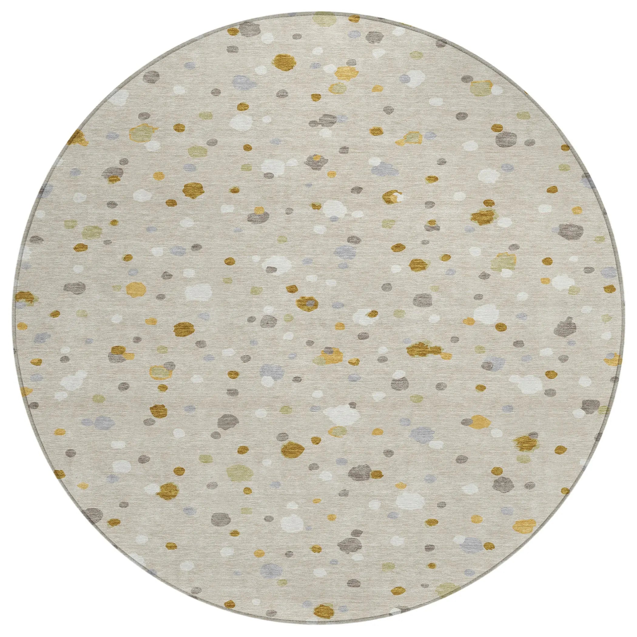 8' Beige And Gold Round Geometric Washable Indoor Outdoor Area Rug Homeroots Outdoor