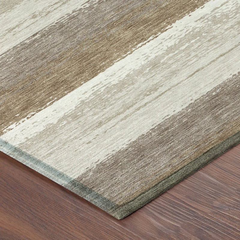 8' Beige And Graphite Round Striped Washable Indoor Outdoor Area Rug Homeroots Outdoor